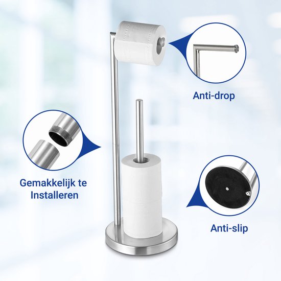 VDN Stainless debout - Porte-rouleau de papier toilette et porte-rouleau de rechange - Acier inoxydable - Convient pour 3+1 rouleaux de papier toilette - 2 en 1