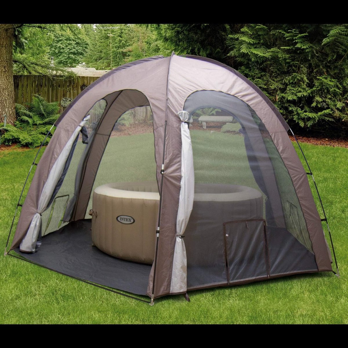 Premium Bubbelbad Overkapping – Opvouwbare Whirlpool Tent 350x290x220 cm – Bescherming tegen Zon, Wind & Regen – Met Ventilatie & Serviceopeningen – Geschikt voor Jacuzzi’s tot Ø239x71 cm – Inclusief Zandzakken & Grondzeil