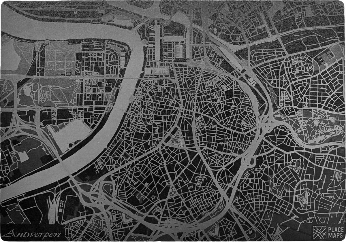 Place Maps Gegraveerde Kunstlederen Placemat Antwerpen Zwart 1 stuk