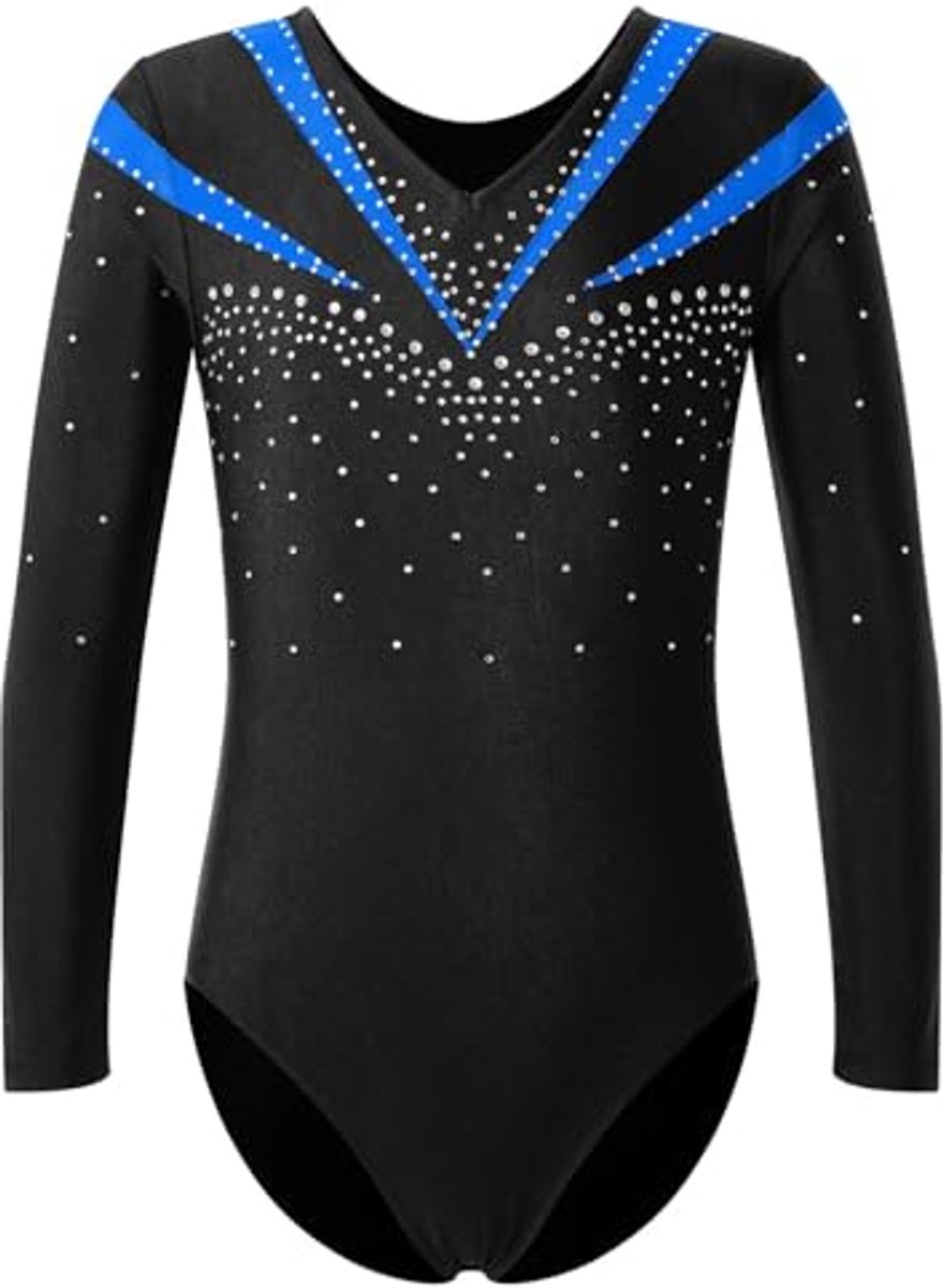 Turnpakje voor meisjes met lange mouwen en strass, voor dans en kunstschaatsen, geschikt voor 5-16 jaar Turnpakje voor meisjes met lange mouwen en strass, voor dans en kunstschaatsen, geschikt voor 5-16 jaar