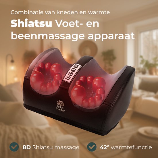 Relax Master Voetmassage Apparaat Shiatsu - Bloedcirculatie Massageapparaat - Warmtefunctie - Massage voeten - Wasbaar - Zwart