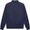 Achterkant van een donkerblauwe trainingsjas.