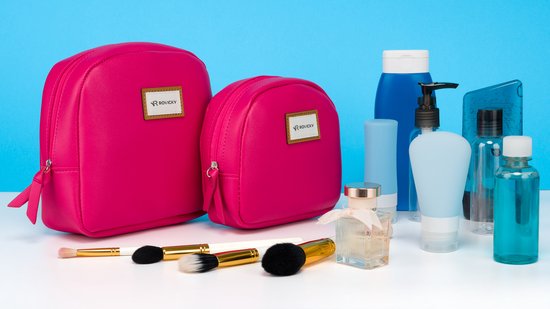 Rovicky Luxe - Set van 2 Make-up Tasjes - Kunstleer - Cosmetica Organizer - Reisset - Zwart