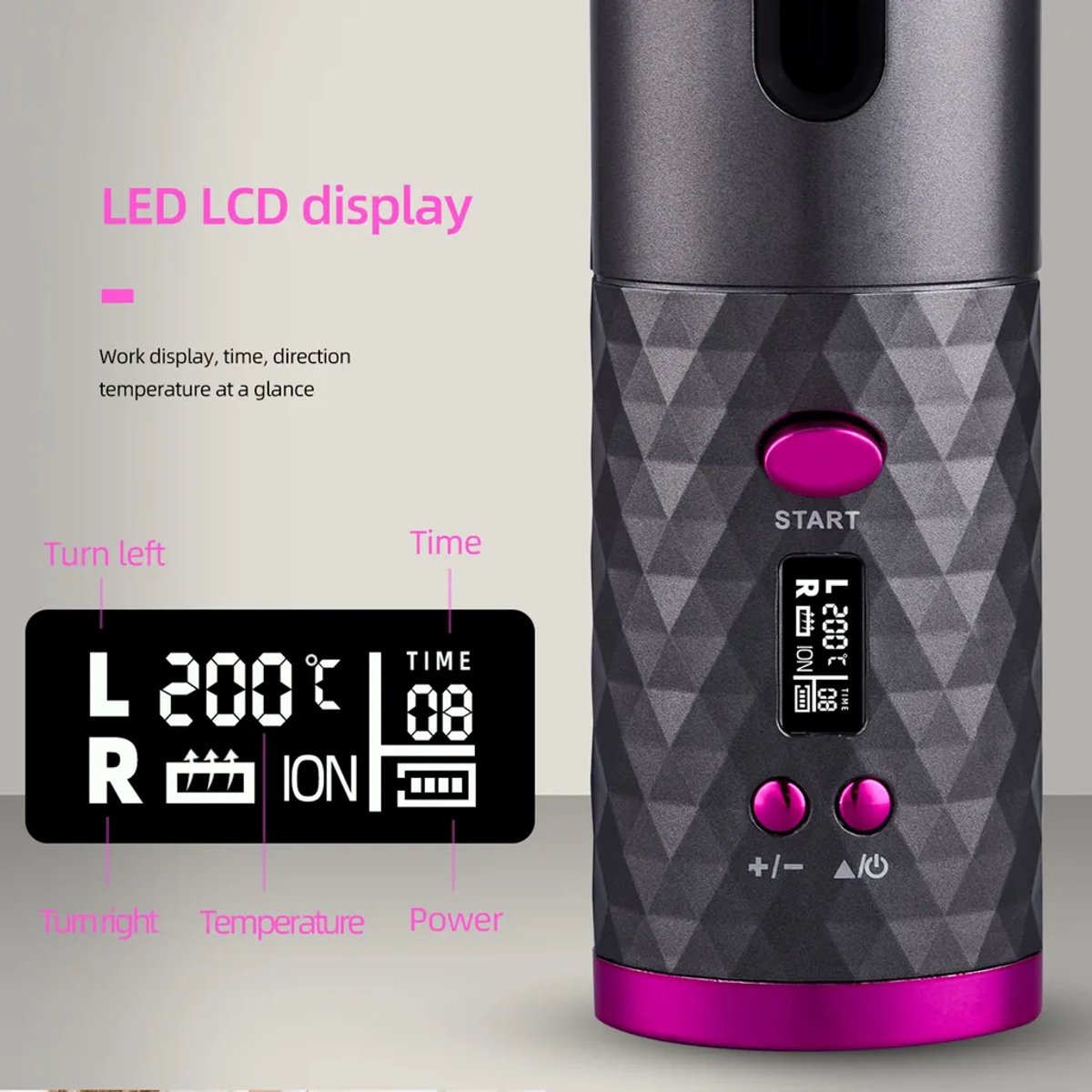 OrangeCart Draadloze Automatische Krultang Goud USB-Oplaadbaar - afbeelding 3