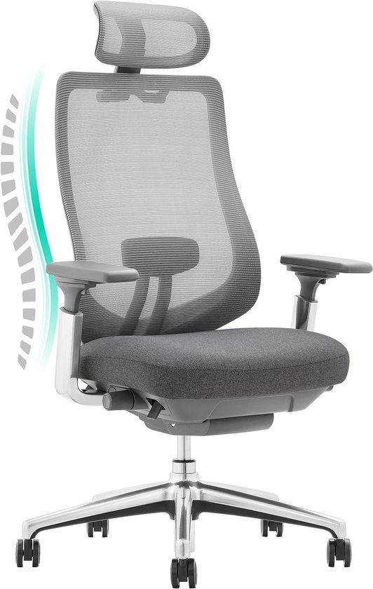 COLAMY Atlas Bureaustoel – Ergonomische Bureaustoel met 4D-Armleuningen – Verstelbare Zitting – Donkergrijs