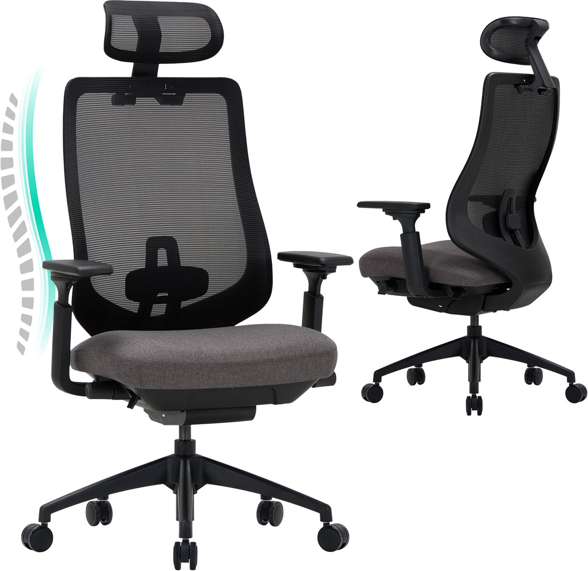 COLAMY Ergonomische Bureaustoel met 4D-armleuningen - Grijs