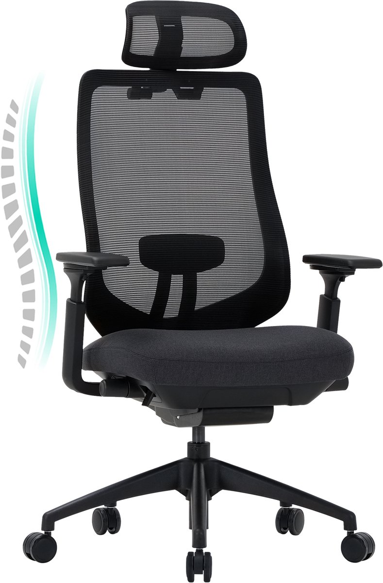 COLAMY Ergonomische Bureaustoel met 4D-armleuningen - Zwart - COLAMY - €289,99