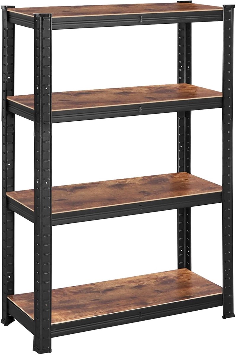 MAZAZU Metalen Opbergrek – 4-Lagen Opslagkast – Industriële Stellingkast - Zwart/bruin - 40x80x160cm
