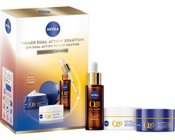 NIVEA Q10 Firmer Dual Action Solution Trial Geschenkset voor Vrouwen - Cadeaupakket Verjaardag Vrouw - Anti-Rimpel Skincare Routine - Serum, Dagcrème & Nachtcrème
