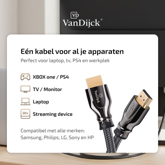 HDMI-kabels met vergulde connectoren, geschikt voor Xbox One, PS4, TV, laptop en streaming devices.