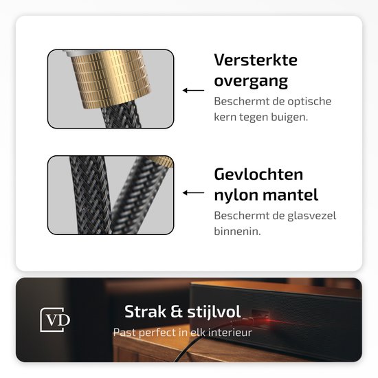 Versterkte overgang en gevlochten nylon mantel van een optische kabel.