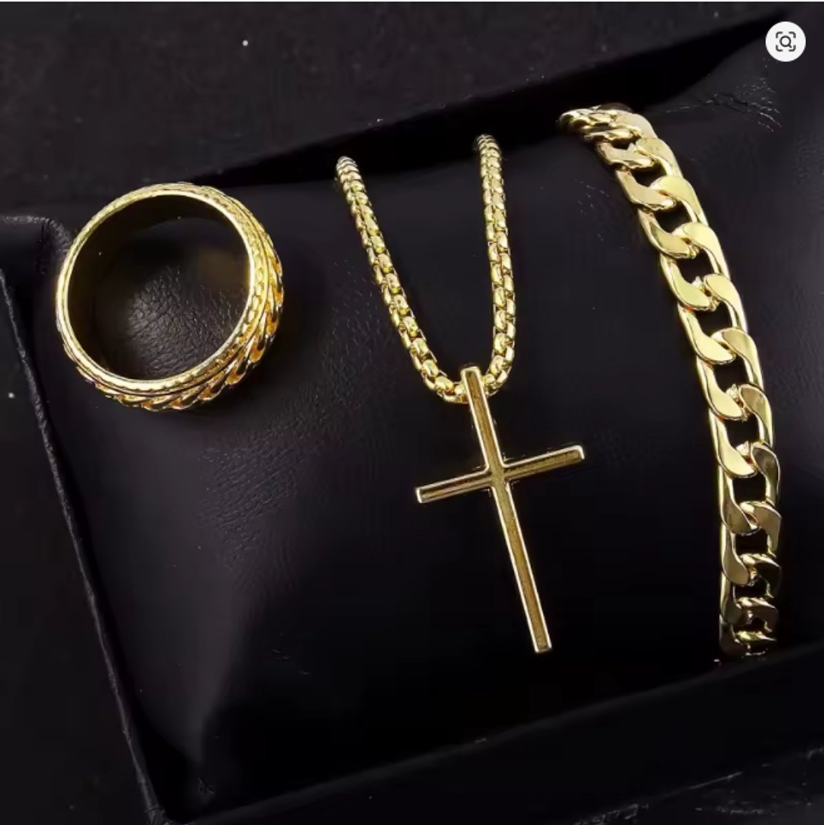 Fler® | Heren Sieradenset 3-delig: Ring, Armband & Kruis Ketting | Goud | Valentijnsdag | Sinterklaas kado | Kerstcadeau | Verjaardagsgeschenk | Vriendschap