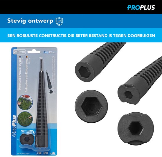 Verpakking van de ProPlus verlengadapter met 13mm adapter. Toont de zwarte adapter en de verpakking.
