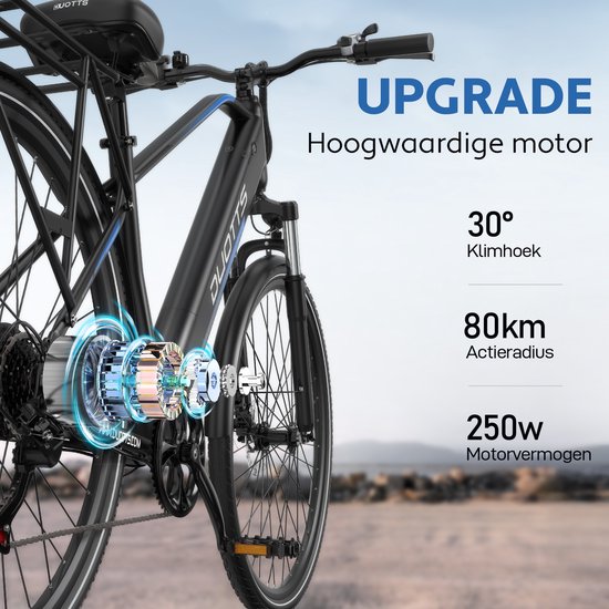 Elektrische Fiets DUOTTS C29Lite - 468Wh/13 Ah Accu - 80 km Bereik - 250W Motor - 27.5" Anti-Lekbanden- Shimano 7 Versnellingen - Mechanische schijfrem - Ijzeren Frame - Kleuren display - Inclusief Bagagedrager - Stadsfiets — afbeelding 3