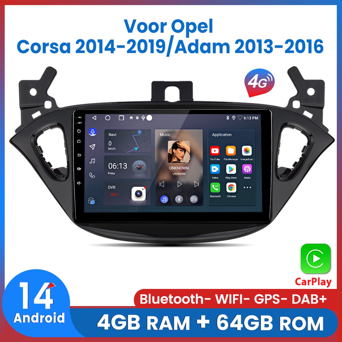 Awesafe 8-Core 4+64GB Autoradio - Geschikt Voor Opel Corsa 2014 t/m 2019/Adam 2013 t/m 2016 - Draadloze Carplay Android Auto - Touchscreen - GPS Navigatie 4G WiFi - Bluetooth Radio - 2014 2015 2016 2017 2018 2019