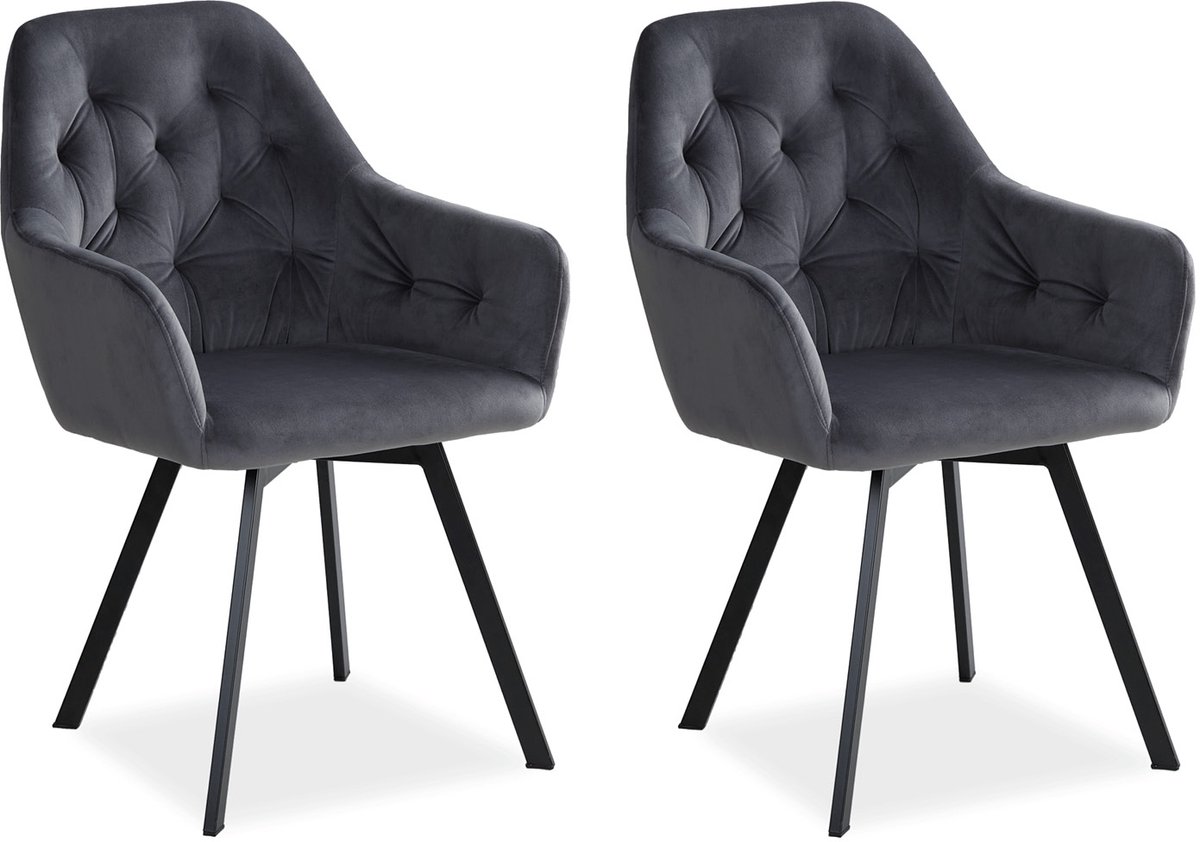 Homestyle4u Eetkamerstoelen van Fluweel - 2 Stoelen - met armleuningen - Draaibaar - Grijs