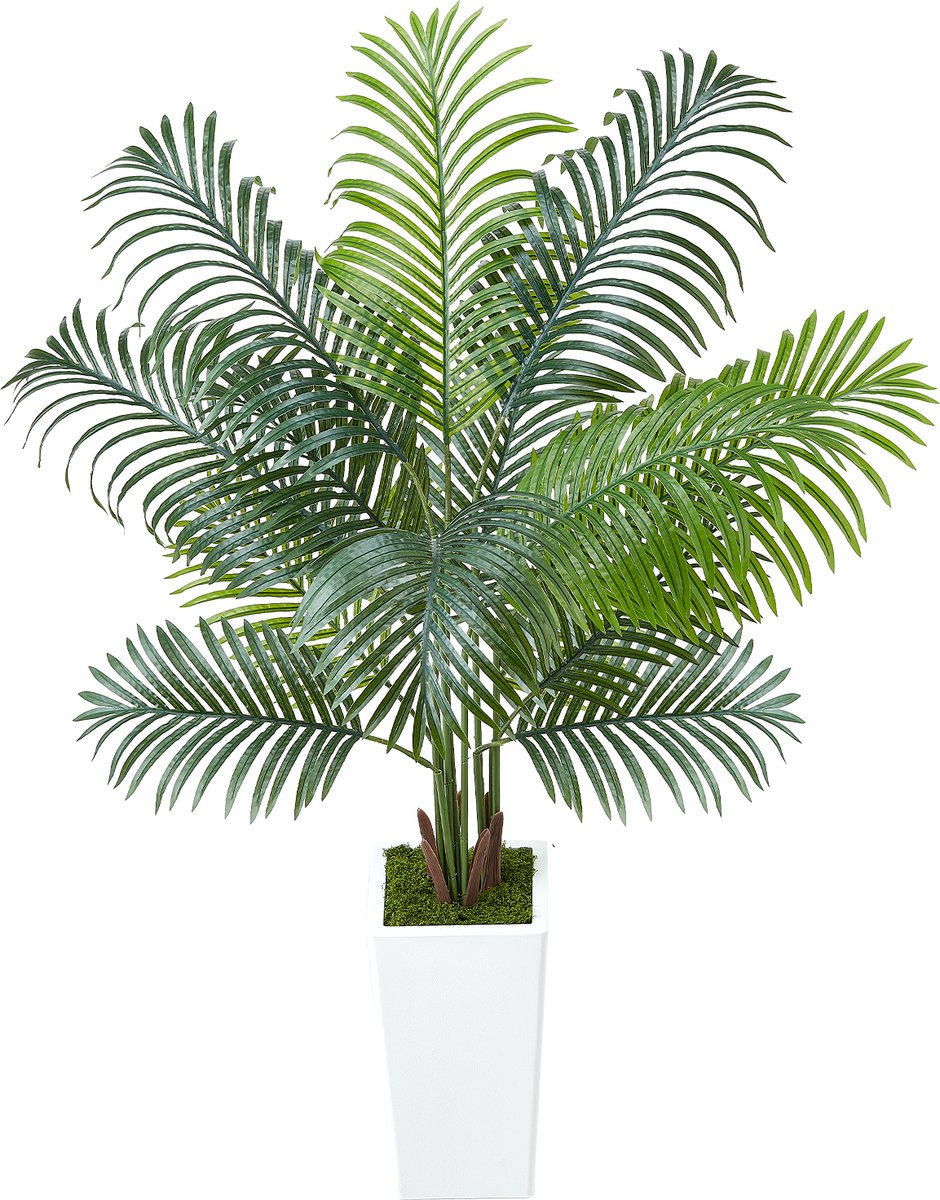 Vevor Kunstmatige Areca Palmboom, 1,5 m kunstmatige tropische palmplanten met witte plantenbak, kunstzijden plant in pot, nepboom voor veranda's, woonkamers, patio's, huizen en kantoren groen