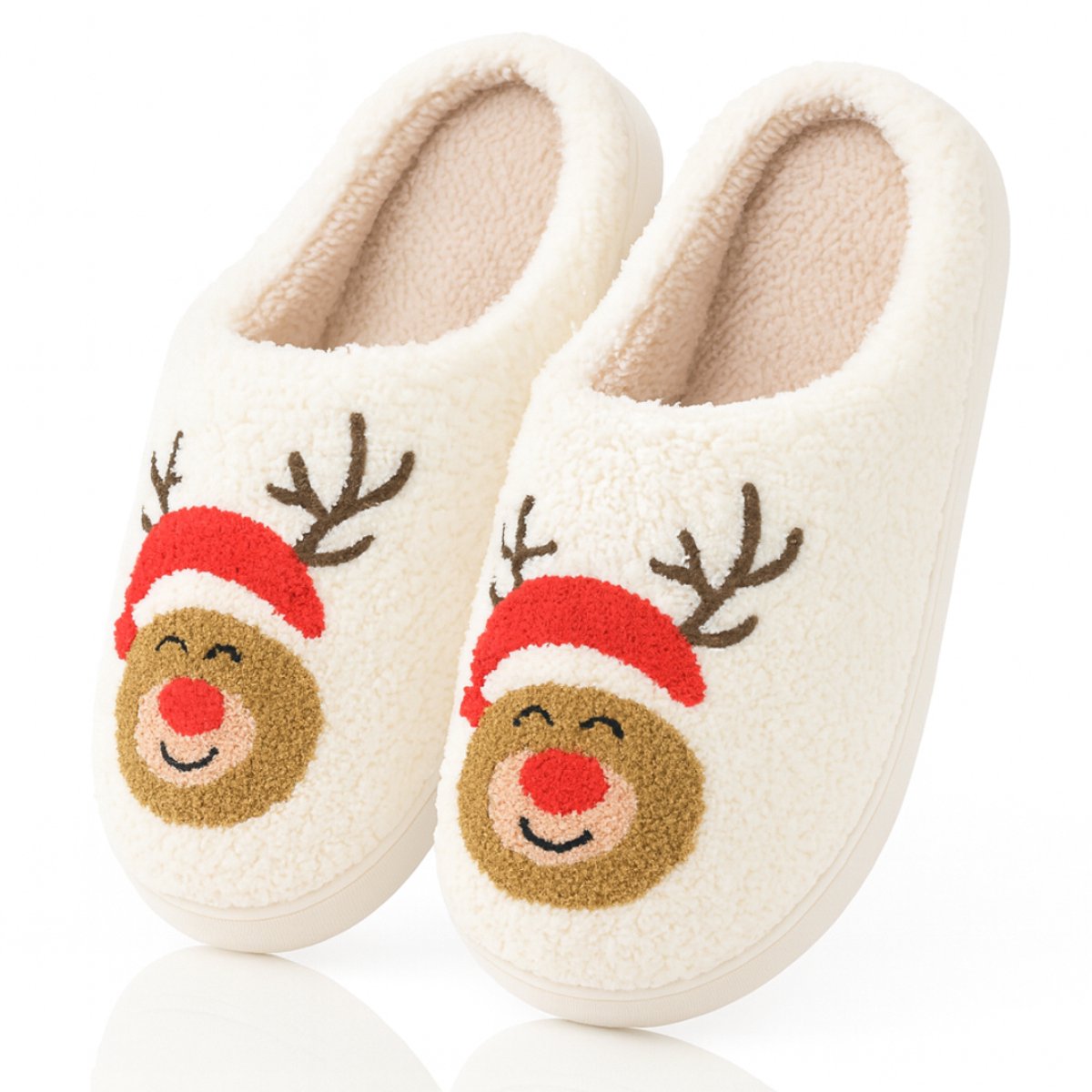 Twenty4seven® Rendier Pantoffels - Sloffen Kerst & Winter - Kerstsloffen Dames & Heren - Huisschoenen Wit - Maat 39/40