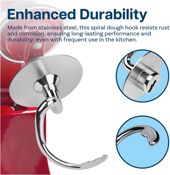 MMOBIEL Roestvrijstalen Spiraal Deeghaak K45DH voor KitchenAid 4,5-5 Quart Tilt-Head Stand Mixers Artisan & Classic Series - Vervangende Broodhaak - Vaatwasmachinebestendig van MMOBIEL — afbeelding 3