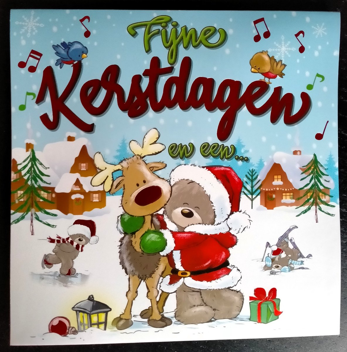 Wenskaart - muziekkaart kerst - pop-out kerstkaart - kerstkaart met muziek - kerstkaart met licht - kerstkaart 3D - Fijne kerstdagen - fijne kerst en gelukkig nieuwjaar - kerstbeer - rendier