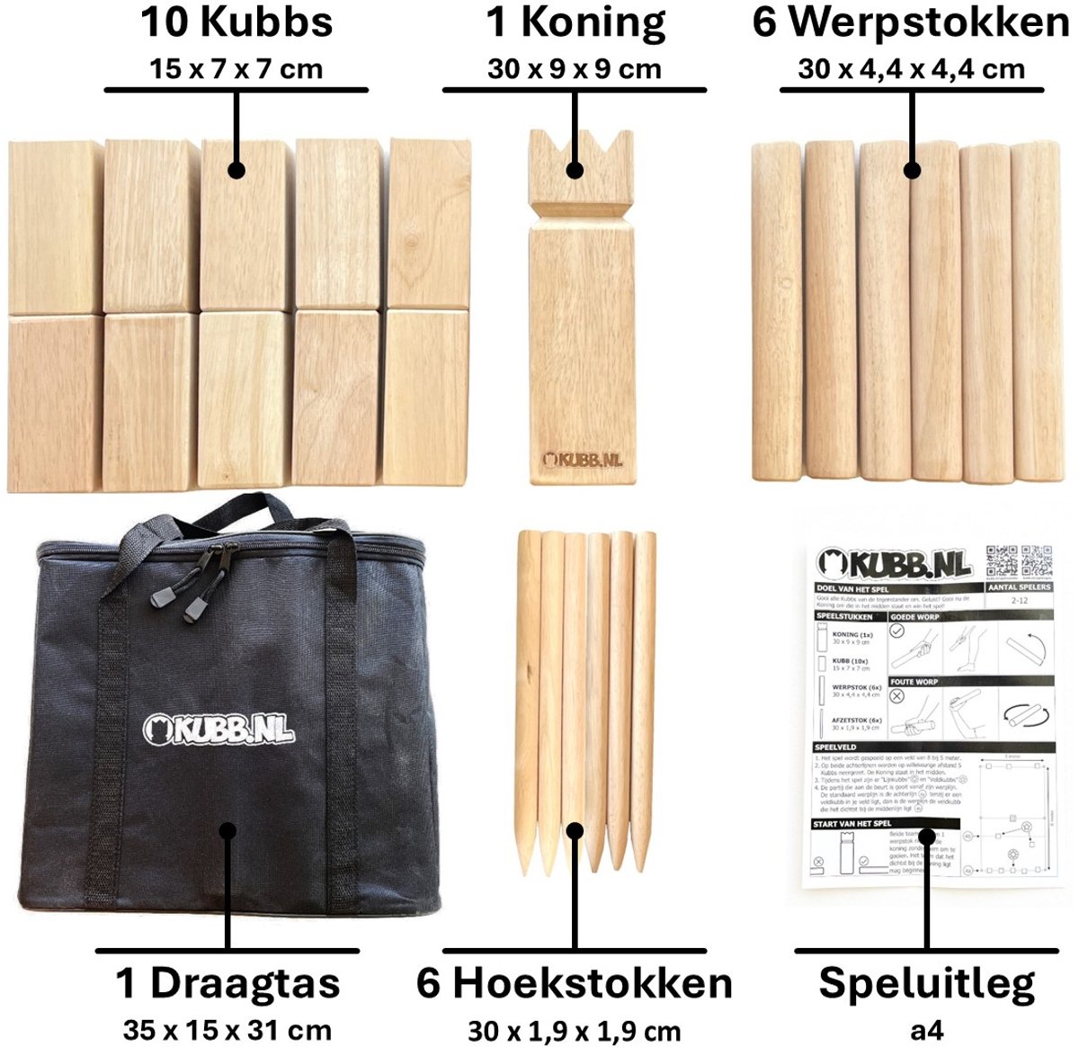 Kubb Spel Original Rubberhout - Wedstrijd set - Inclusief Stevige Draagtas - Familiespel voor Kinderen & Volwassenen - Zweeds zomerspel — afbeelding 3