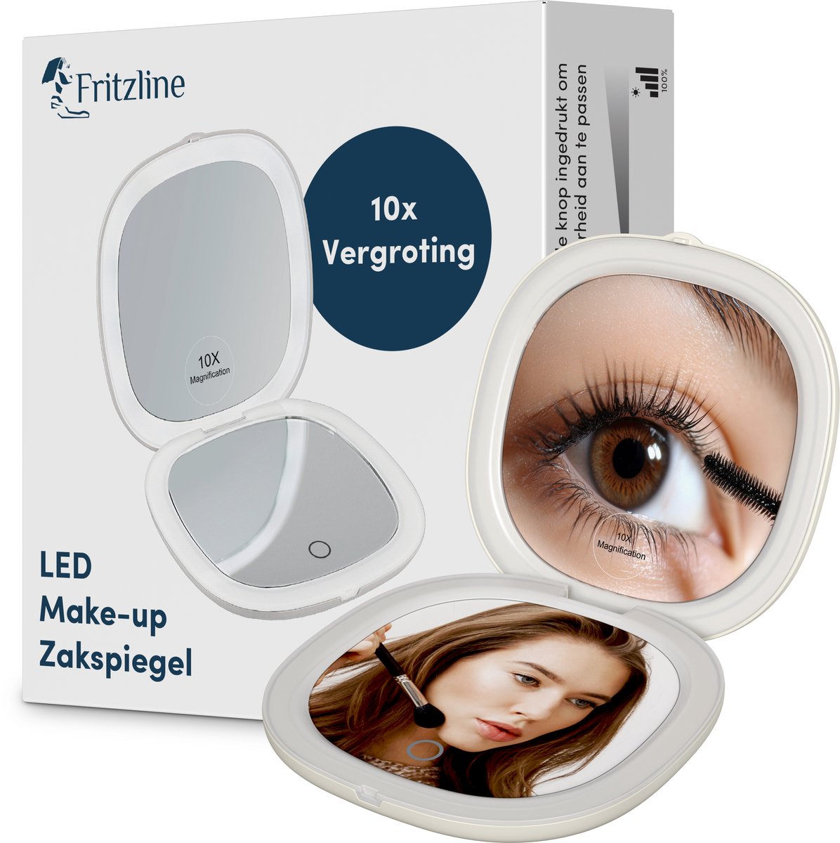 Fritzline Make up Zakpiegel - dubbele Verlichting - 1x en 10x Vergroting