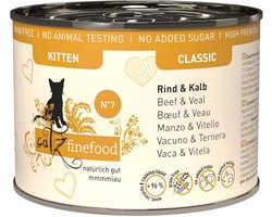 Natuurlijk Rund- en Kalfvoer voor Kitten - Graanvrij en Volledig Voer voor Jonge Katten, 6 x 200 g