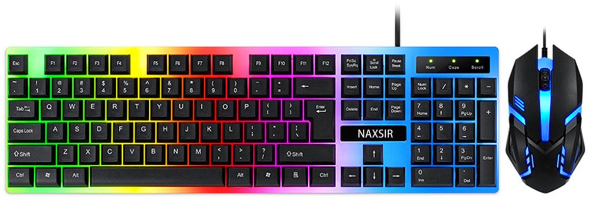 NAXSIR Gaming Toetsenbord en Muis Set - RGB Verlichting & Zwevende Toetsen - Bedrade Combo voor PC