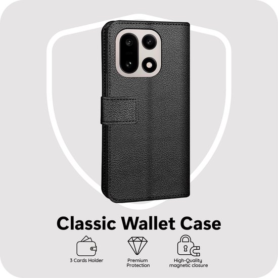 Cazy hoesje geschikt voor OnePlus 15 Hoesje met Pasjeshouder - Bookcase Classic - Zwart