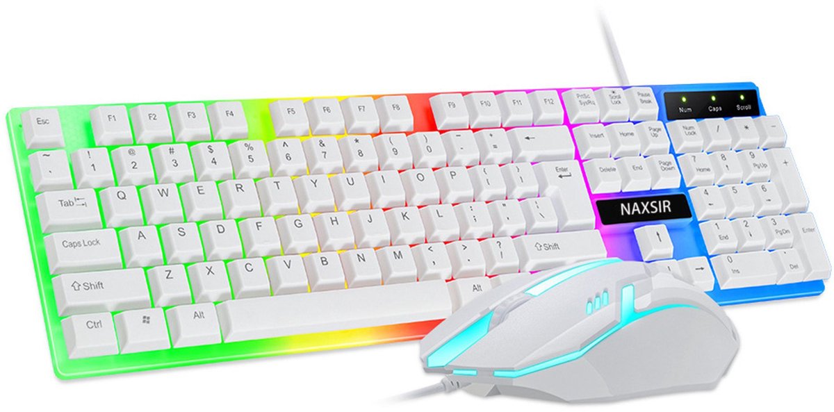 NAXSIR Gaming Toetsenbord en Muis Set - RGB Verlichting & Zwevende Toetsen - Bedrade Combo voor PC