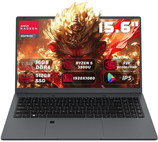 Ninkear A15 Air Gaming Laptop – 15.6" FHD – Ryzen 5 3500U – 16GB RAM – 512GB NVMe SSD – Vega 8 – Windows 11 – Licht & Snel - Ninkear - Hoofdafbeelding