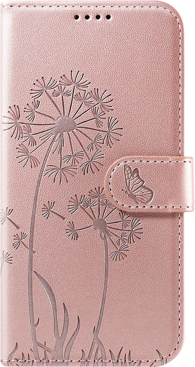 Zanae, Wallet Case for Redmi Note 14 4G Premium Design Flowers Butterfly, Champagneroze
