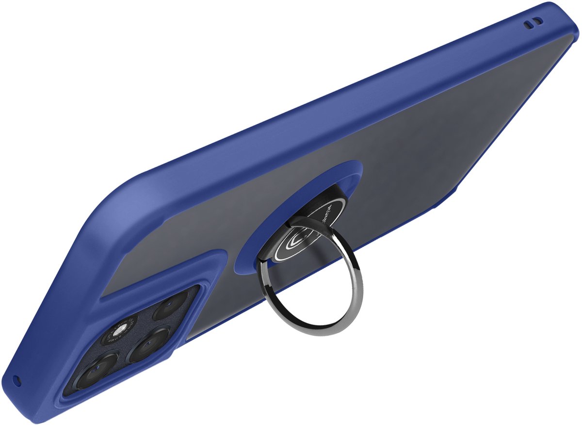 Avizar Hoesje Geschikt voor Motorola Moto G56 met Roterende Magnetische Ring en Matte Afwerking, Blauw