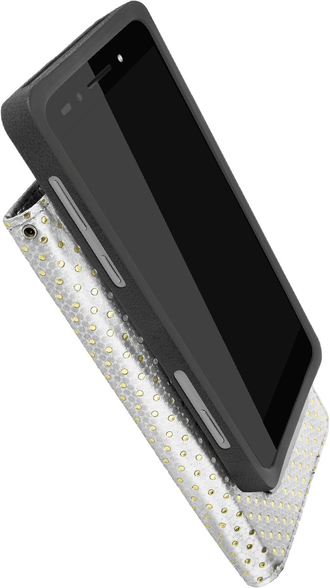 Avizar Dots Smartphone Hoesje 5,0 tot 5,3 Clap Portemonnee Ondersteuning, Zilveren