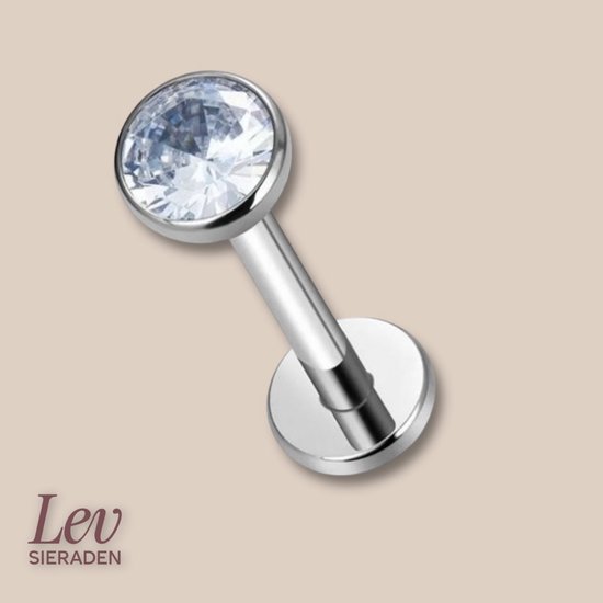 Lev Bijoux - Piercing labret Pushpin en titane - 1,2 mm x 12 mm - Boule et pierre de 3 mm - Couleur argent - Labret Pushpin - Piercing - Piercing labret - Piercing nez - Piercing tragus - Piercing oreille - lèvre