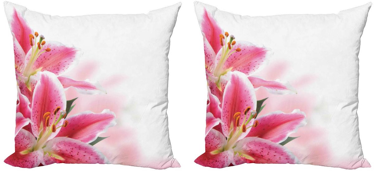 ABAKUHAUS Kussenhoezen-Set – 2x40x40 cm – Dubbelzijdig bedrukt – Meerkleurig Roze-oranje groen