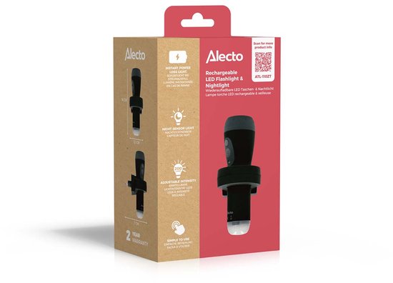 Veilleuse LED Alecto ATL-80 – Lampe Secours Rechargeable, Capteur Lumière & Panne Courant – Blanc