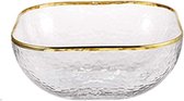 Fruitsaladekom - Nordic servies - huishoud transparant glazen dessertkom - vierkant - gouden rand cadeau - horeca en thuis - 3-delige set