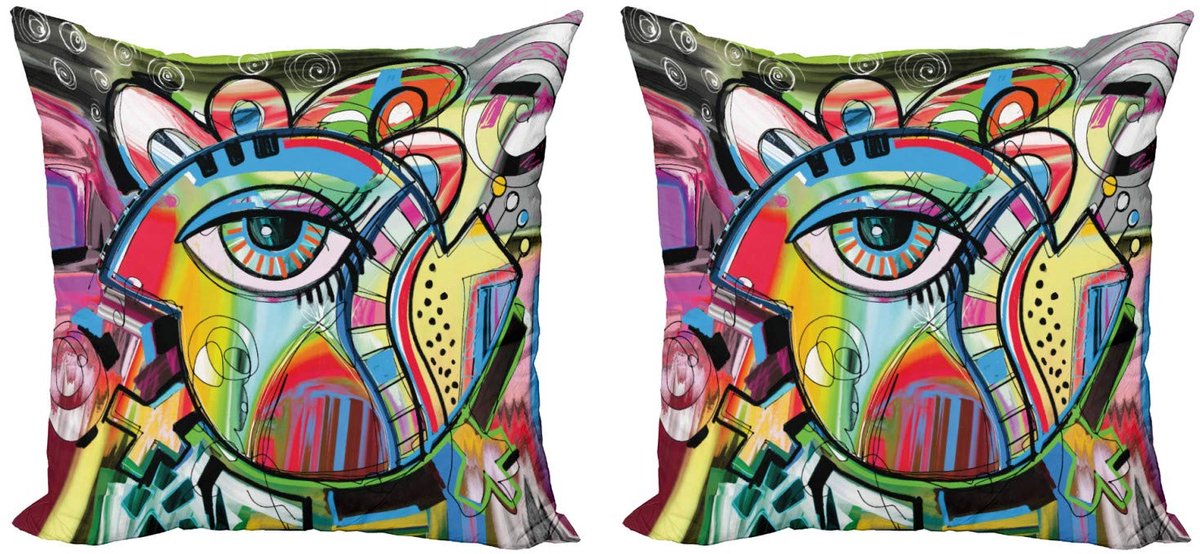 ABAKUHAUS Kussenhoes Set van 2 × 45×45 cm – Dubbelzijdig bedrukt – Multicolor Lila
