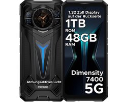 DOOGEE S200 Ultra 5G - Robuuste Smartphone - Robuuste Telefoon - 48GB RAM + 1TB ROM （2TB /TF） - Dimensity 7400 - 11000 mAh /66W - 6,72 inch 120Hz - Android 15 - Nachtzicht -100 MP AI camera - NFC - GPS - 1,32 inch display achteraan - Zwart
