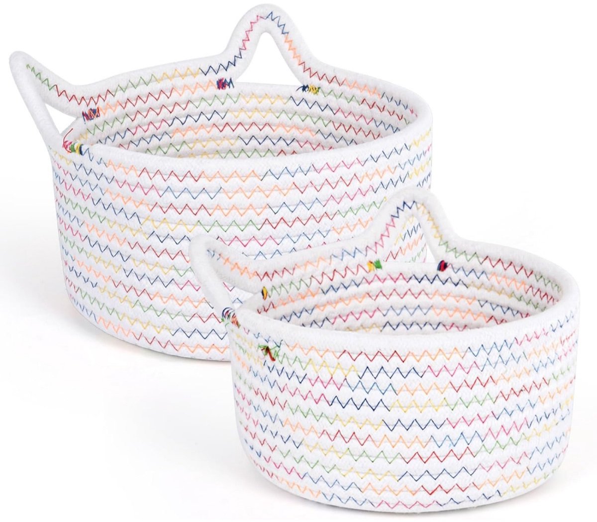 QTTVBTNA 2 stuks Decoratieve Opbergmand – Schattige Kattenmand – Katoenen Touw – Kleine Opberg Organizer – Voor Snacks, Speelgoed & Decoratie