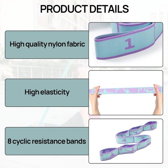 Set van 2 weerstandsbanden met 8 slingen, Yoga band, voor stretches en een effectieve yoga training, Fitness band, stretch band en oefening band in één, ideaal voor de van Merkloos — afbeelding 2