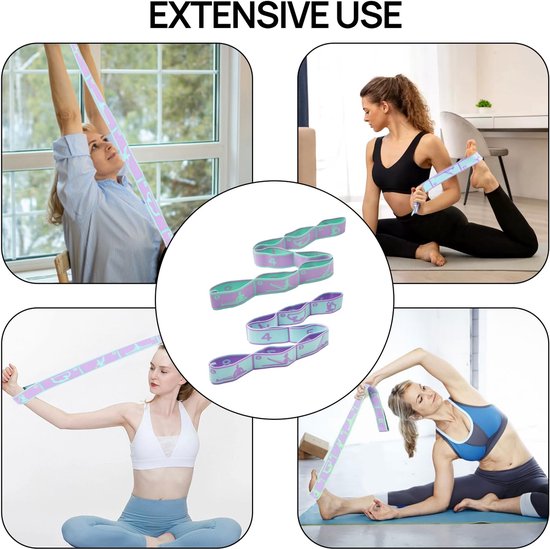 Set van 2 weerstandsbanden met 8 slingen, Yoga band, voor stretches en een effectieve yoga training, Fitness band, stretch band en oefening band in één, ideaal voor de van Merkloos — afbeelding 4