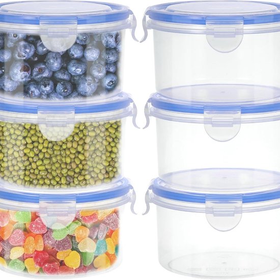 QTTVBTNA 6-Pack 600ML Luchtdichte Plastic Bewaarbakjes met Deksel – Ronde Uitloopvrije Meal Prep Boxen – Stapelbaar en Duurzaam