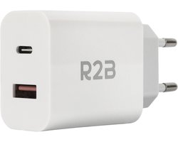 R2B Krachtige 20W USB A & USB C Adapter - USB-C oplader - Snellader - USB Stekker - Wit