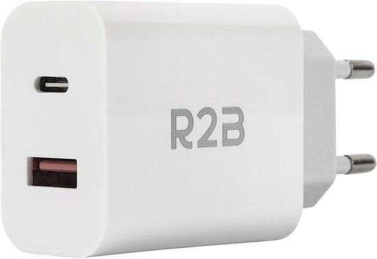 R2B Krachtige 20W USB A & USB C Adapter - USB-C oplader - Snellader - USB Stekker - Wit