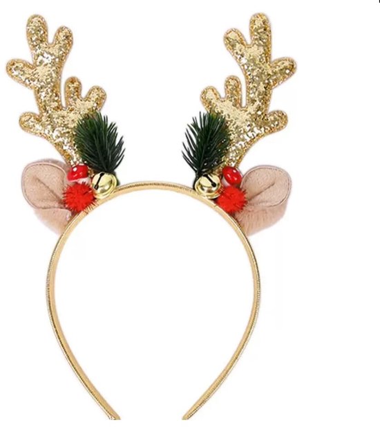 Haarband Goud Eland met belletje Glitter voor Kerst - Glitter Haarband Rendier Kerst- Diadeem/ Tiara voor volwassen en kinderen- Haaraccessoire Kerst| Kerst viering| Kerstavond haarschuifje