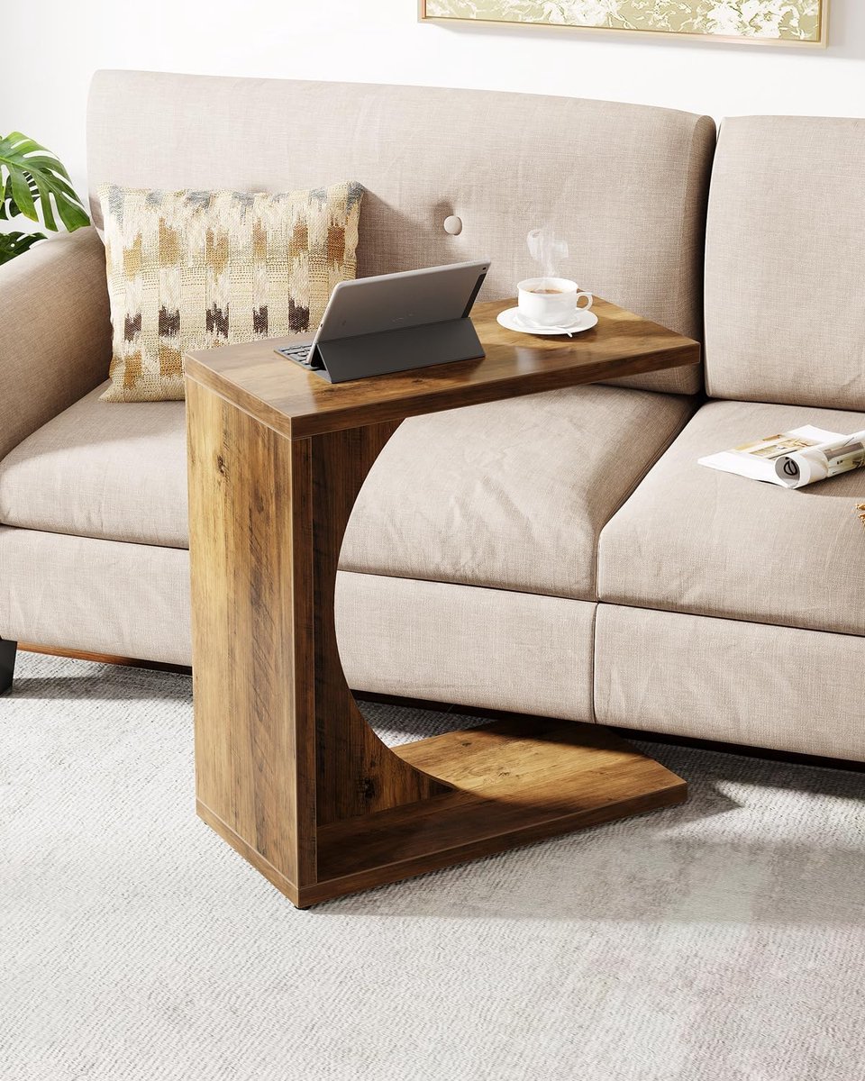 Tribesigns Bijzettafel - C-Vormige Bijzettafel - Nachtkastjes met Kleine Ruimtes - Tafel - Sidetable voor Woonkamer, Slaapkamer - 60 x 30 x 65 cm - Bruin