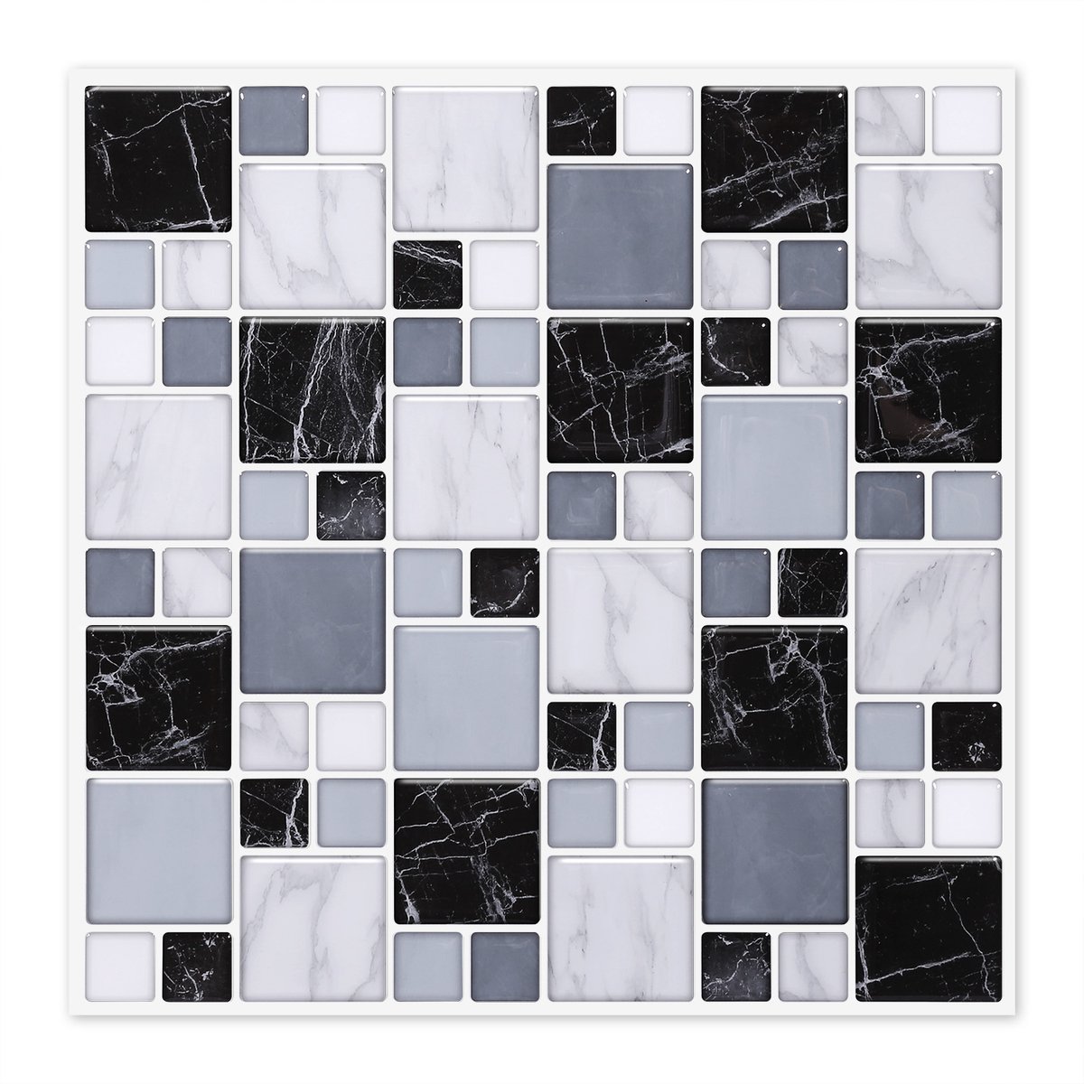 24Supply Plaktegels - 10 Stuks - Glans - Mozaiek - Zwart/Grijs - 25.4x25.4cm
