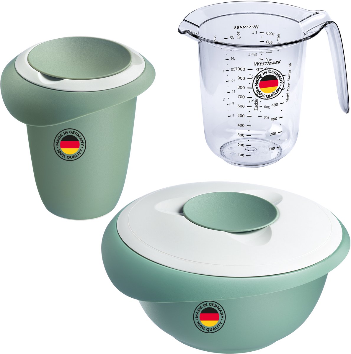Westmark 3-delige bakset, 2,5 l mengkom + garde + maatbeker, groen